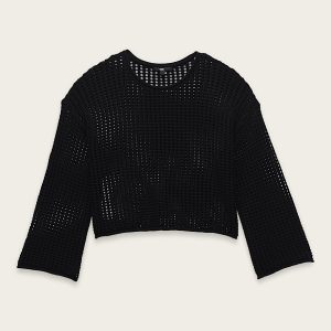 Mila Open Knit Crop Crew Sweater